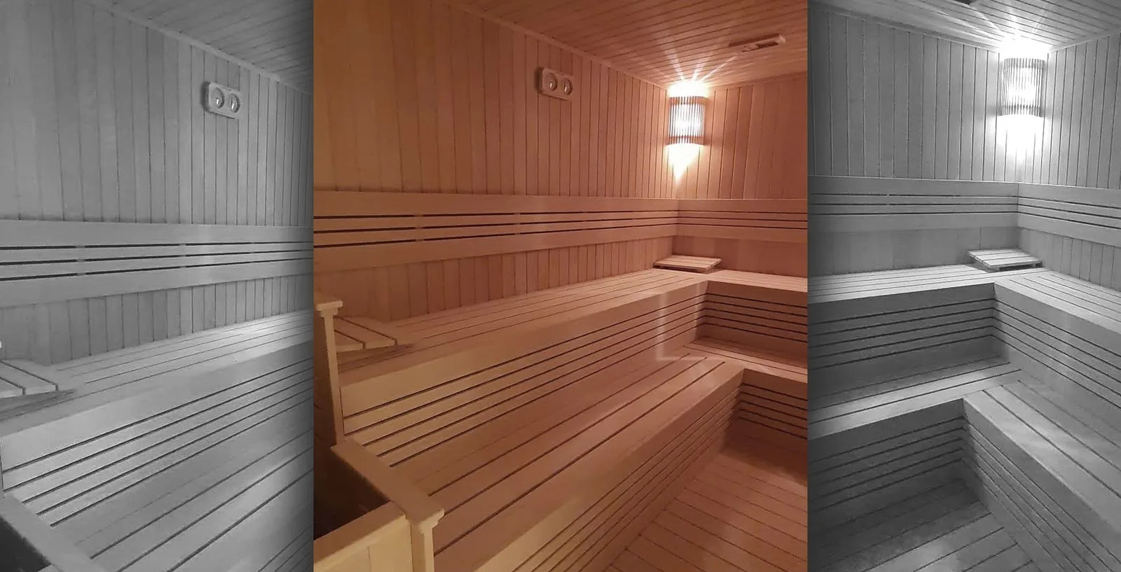 Hyatt Regency İzmir saunası, açık ahşap bank ve kabin