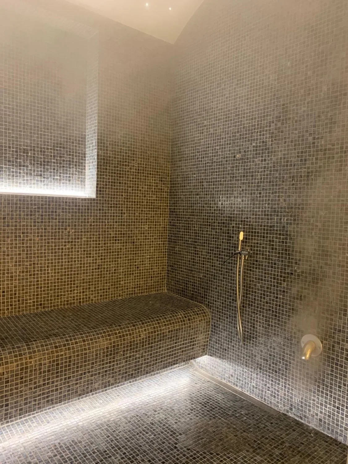 Dubai Hills villasında buhar odası, duvarda duş bataryası