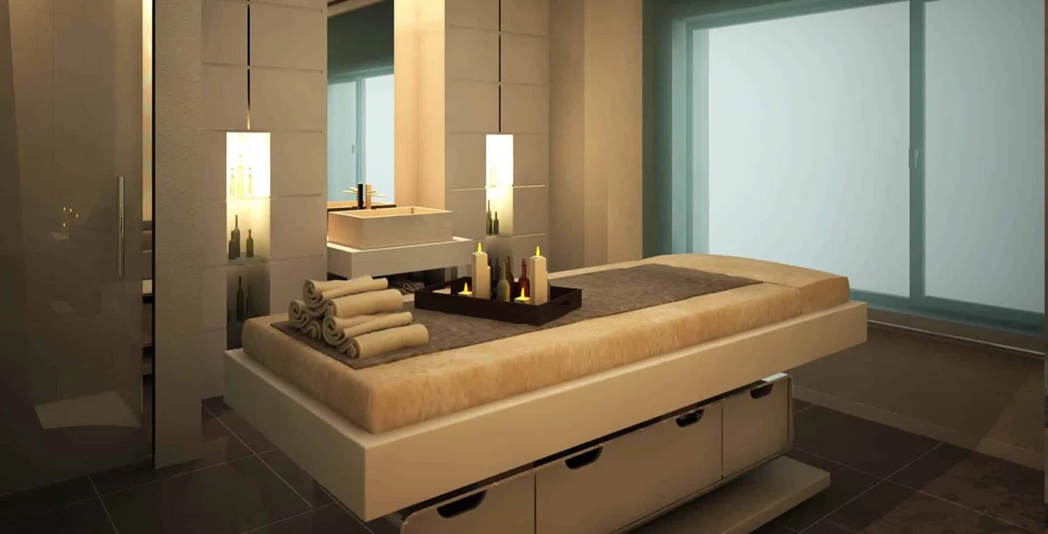 Copthorne Hotel masaj odası, aydınlatmalı mermer yatak
