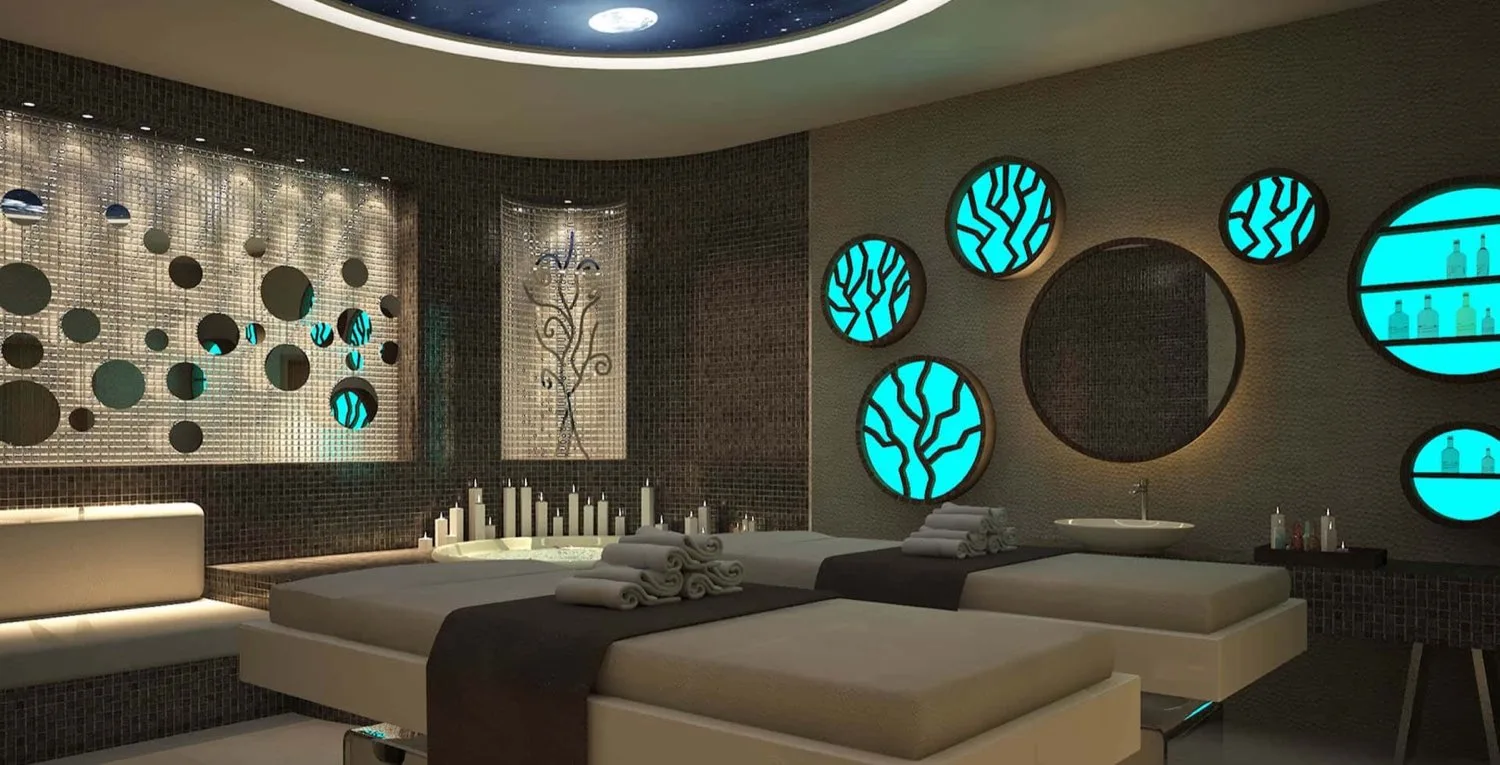 Dreamland Golf Club uygulama odası, turkuaz duvar panoları
