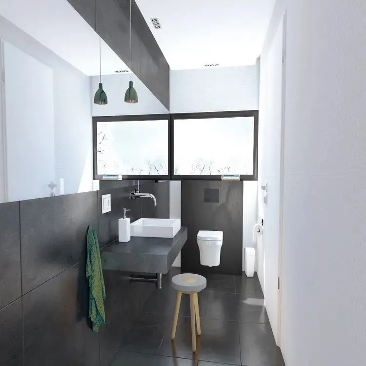 wedi I-Board Top, koyu panolu banyo uygulaması