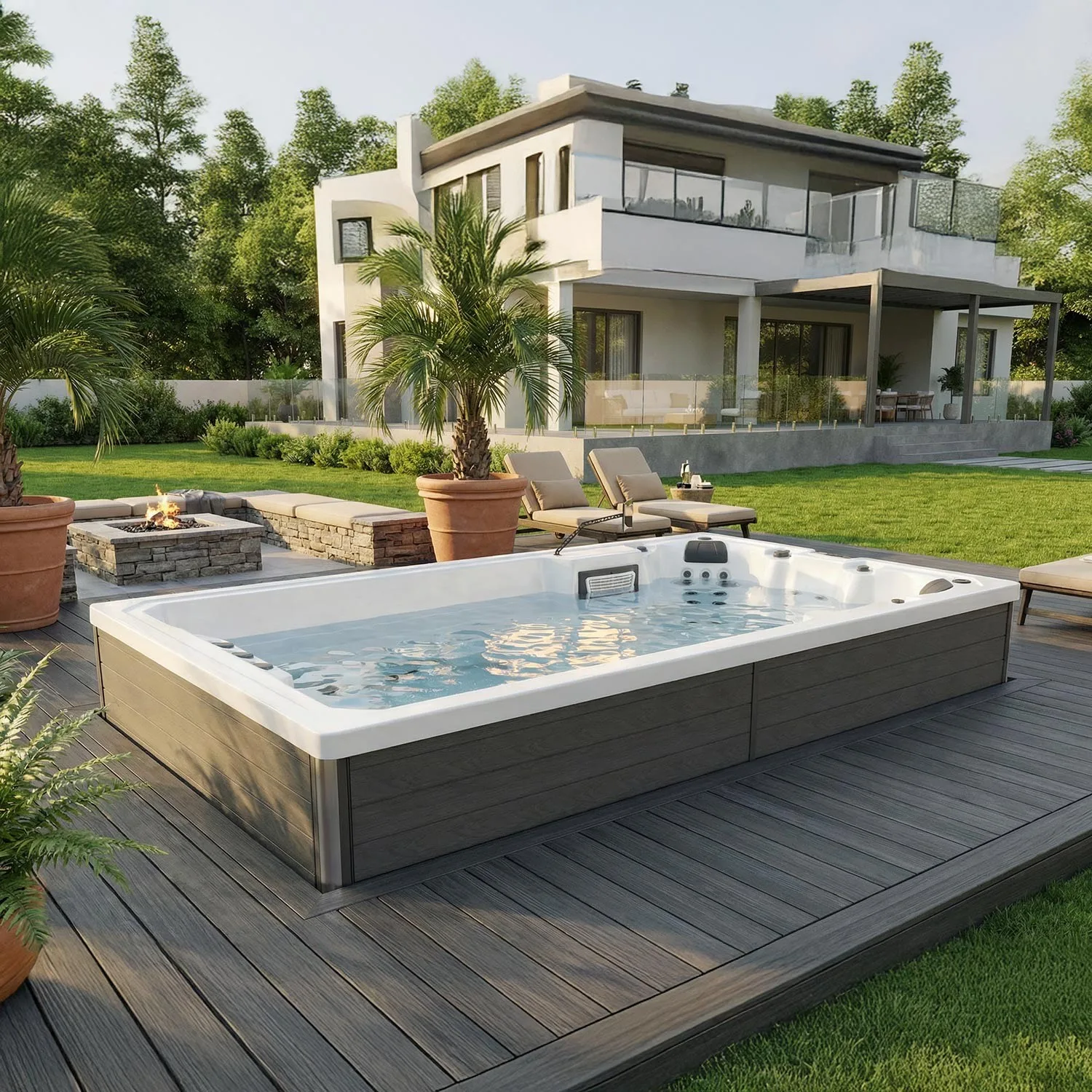 Wellis Elba Deluxe, ev bahçesinde ahşap deckte